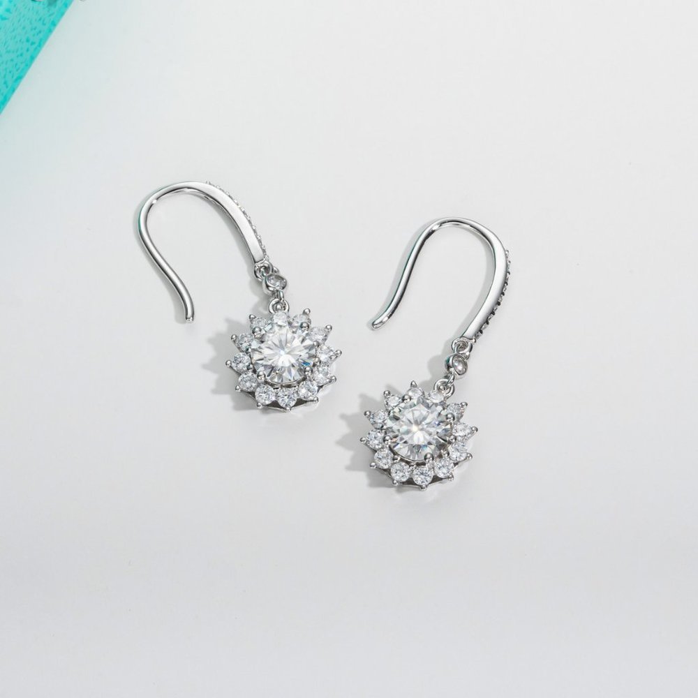Certified 2ct. t.w. Moissanite Diamond Sunflower Drop Earrings NEW - Picture 9 of 12